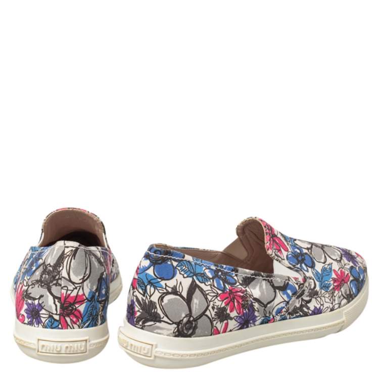 Pre Owned Miu Miu Multicolor Printed Canvas Slip On Sneakers Size 38