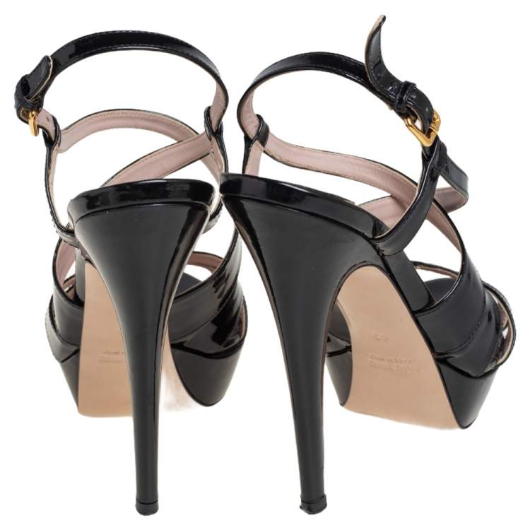 Pre Owned Miu Miu Black Patent Leather Strappy Platform Sandals Size 40