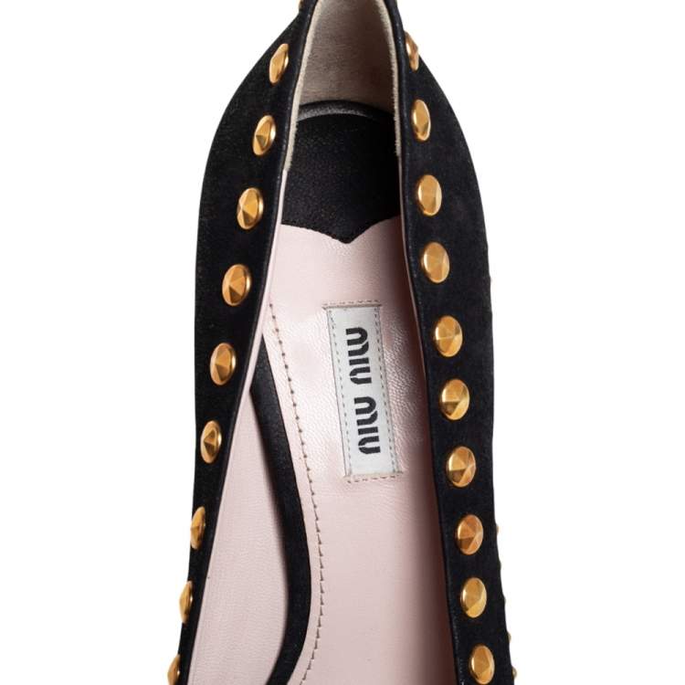 Pre Owned Miu Miu Black Nubuck Leather Studded Peep Toe Pumps Size 41