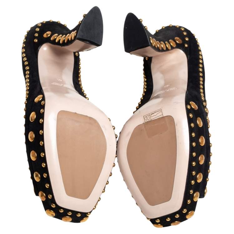 Pre Owned Miu Miu Black Nubuck Leather Studded Peep Toe Pumps Size 41