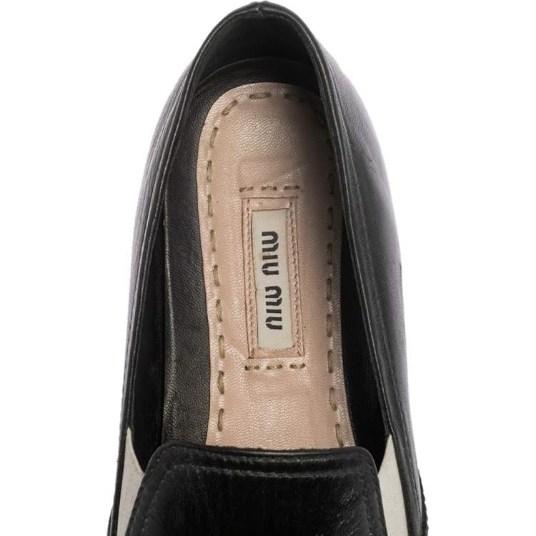 Pre Owned Miu Miu Black Leather Cap Top Skater Slip On Sneakers Size 37.5