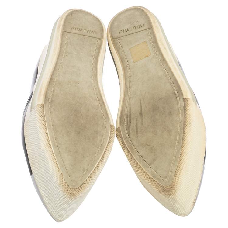 Pre Owned Miu Miu Black Leather Cap Top Skater Slip On Sneakers Size 37.5