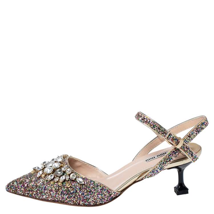 Miu Miu Multicolor Glitter Crystal Embellished Pointed Toe