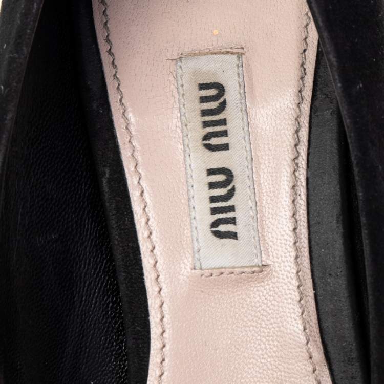 Pre Owned Miu Miu Black Suede Crystal Embellished Heel Peep Toe Pumps Size 36