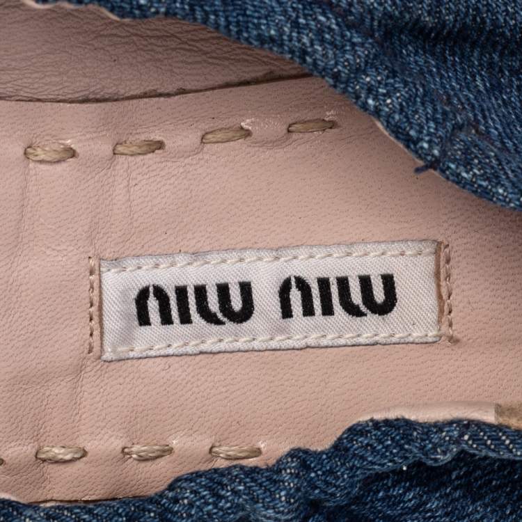 Pre Owned Miu Miu Blue Denim Crystal Embellished Ballet Flats Size 37