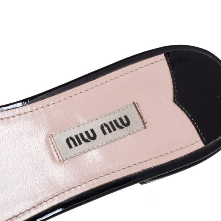 Pre Owned Miu Miu Black Patent Leather Pearl Embellished Flats Size 37.5