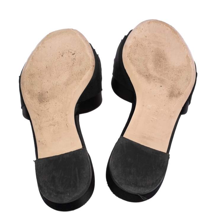 Pre Owned Miu Miu Black Satin And Canvas Knot Crystal Embellished Slide Sandals Size 38