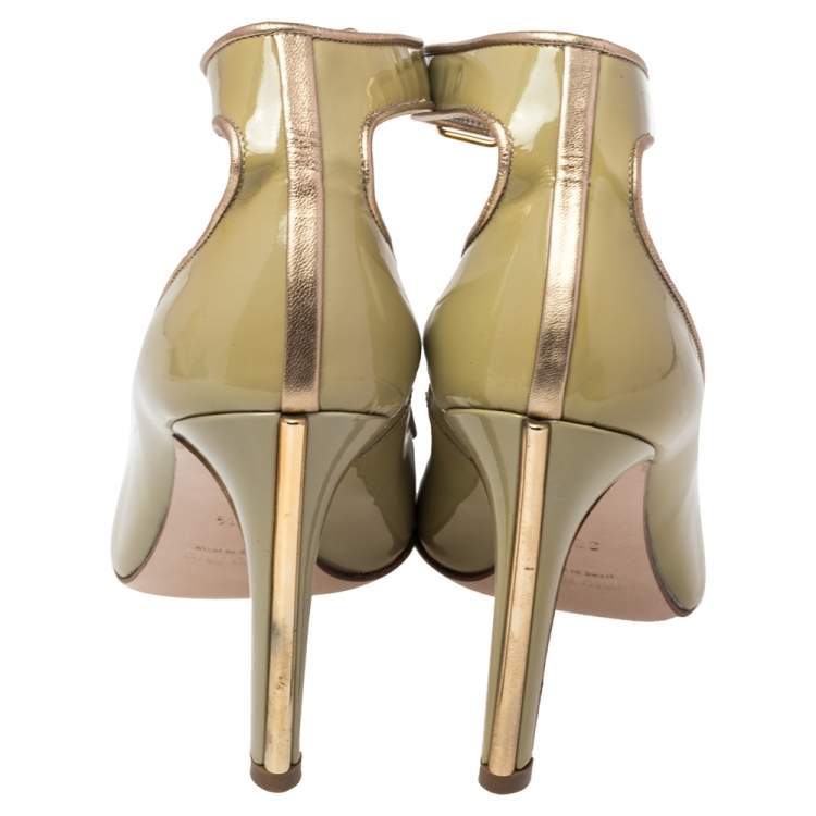 Pre Owned Miu Miu Geen Patent Leather Ankle Strap Round Toe Pumps Size 38.5