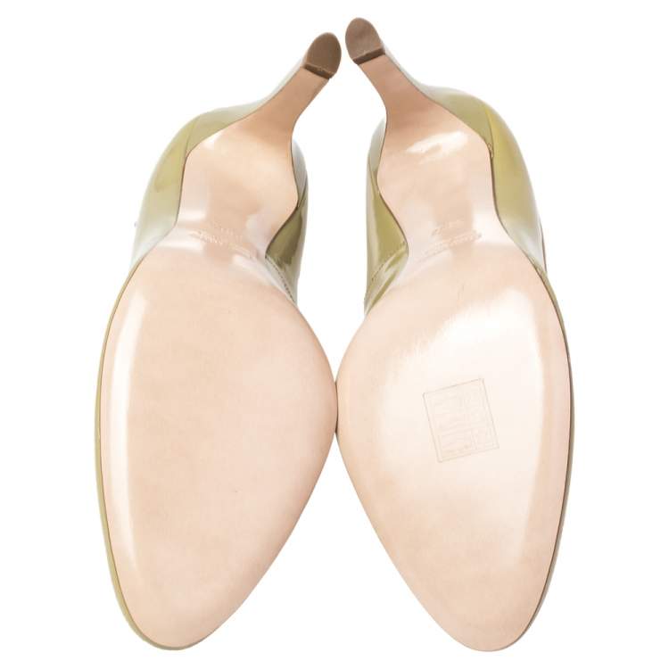Pre Owned Miu Miu Geen Patent Leather Ankle Strap Round Toe Pumps Size 38.5