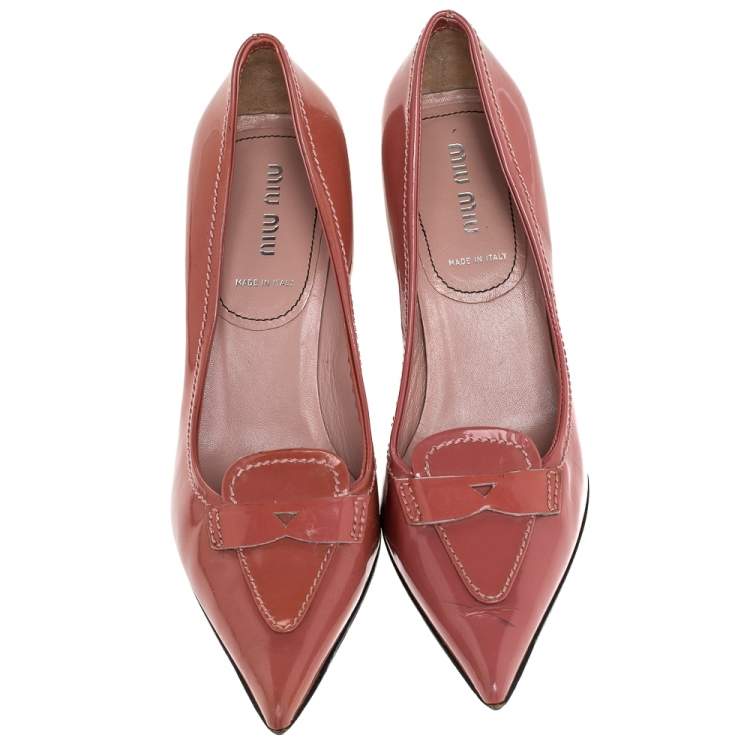 Pre Owned Miu Miu Pink Patent Leather Loafer Pump Size 37