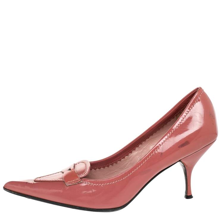 Pre Owned Miu Miu Pink Patent Leather Loafer Pump Size 37