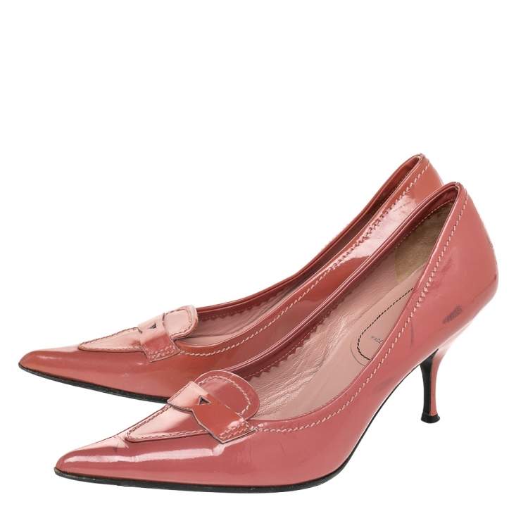 Pre Owned Miu Miu Pink Patent Leather Loafer Pump Size 37