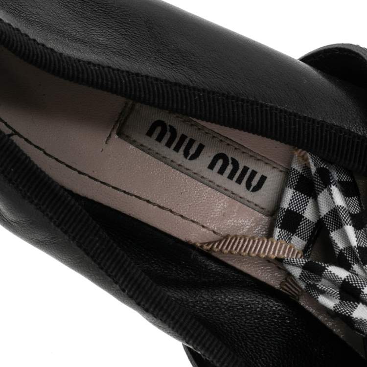 Pre Owned Miu Miu Black Leather Double Buckle Ankle Wrap Flats Size 36