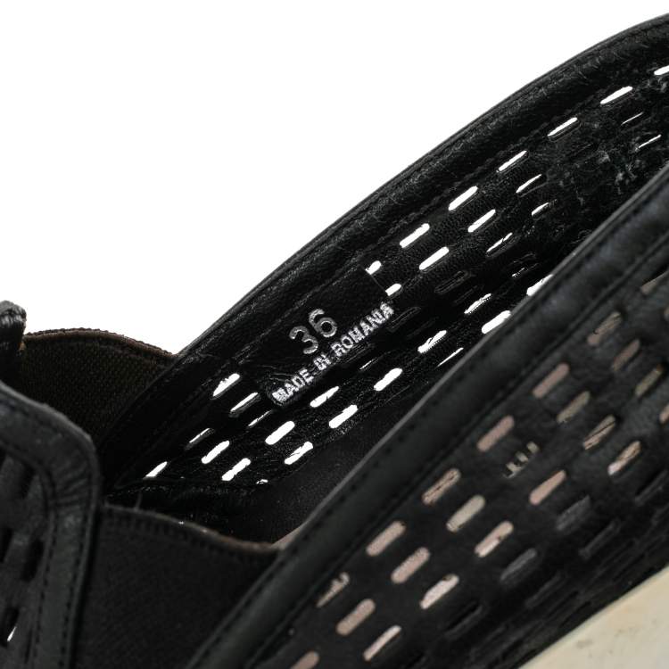 Pre Owned Miu Miu Black Leather Metal Cap Toe Platform Slip On Sneakers Size 36
