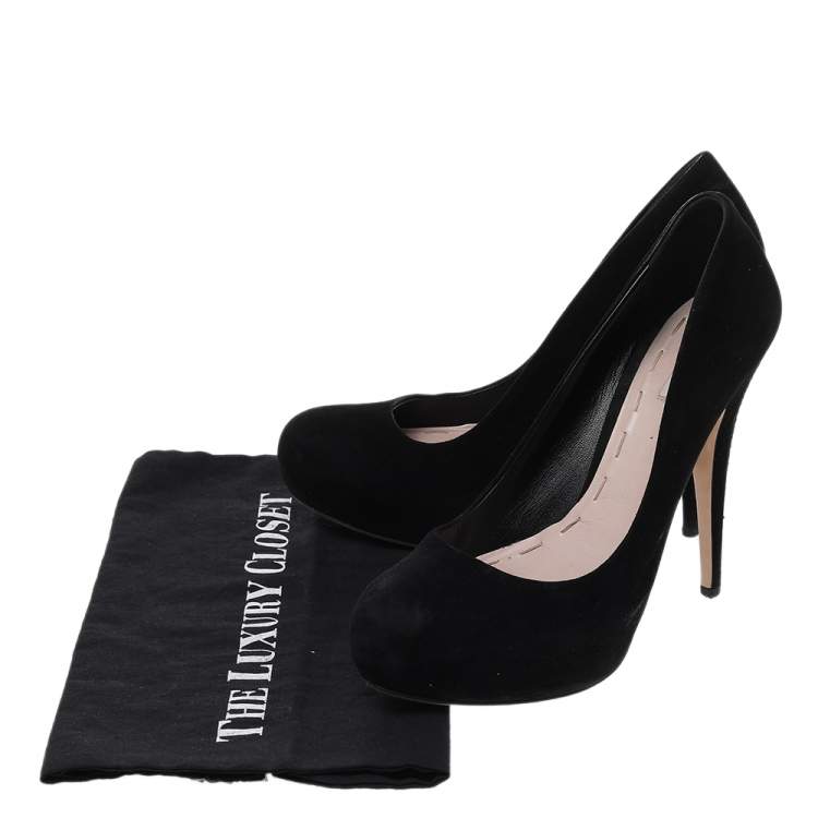 Pre Owned Miu Miu Black Suede Rounded Toe Platform Pumps Size 39