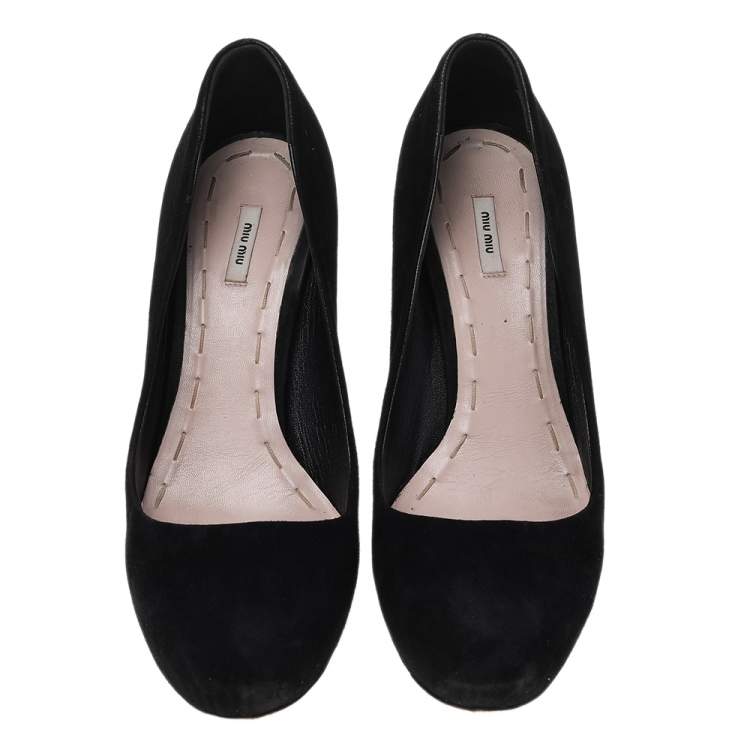 Pre Owned Miu Miu Black Suede Rounded Toe Platform Pumps Size 39