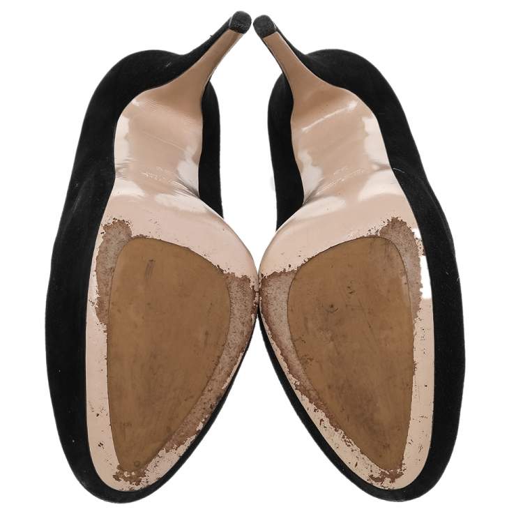 Pre Owned Miu Miu Black Suede Rounded Toe Platform Pumps Size 39