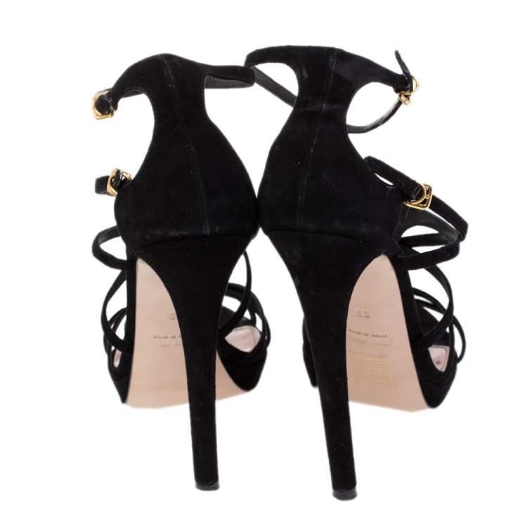مملوكة مسبقًا Miu Miu Black Suede Open Toe Ankle Strap Sandals Size 39