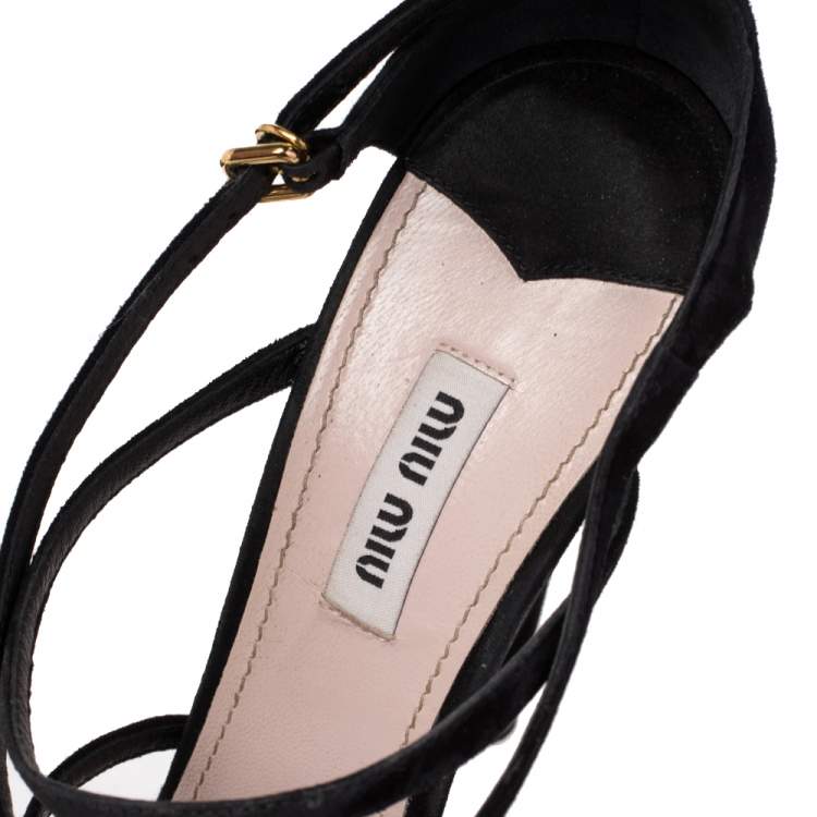 مملوكة مسبقًا Miu Miu Black Suede Open Toe Ankle Strap Sandals Size 39