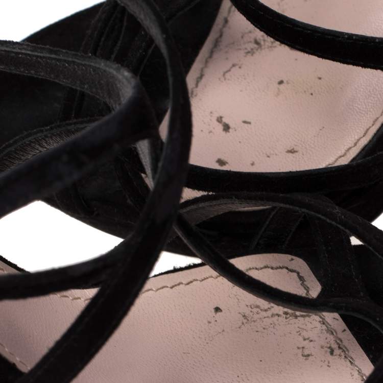 مملوكة مسبقًا Miu Miu Black Suede Open Toe Ankle Strap Sandals Size 39