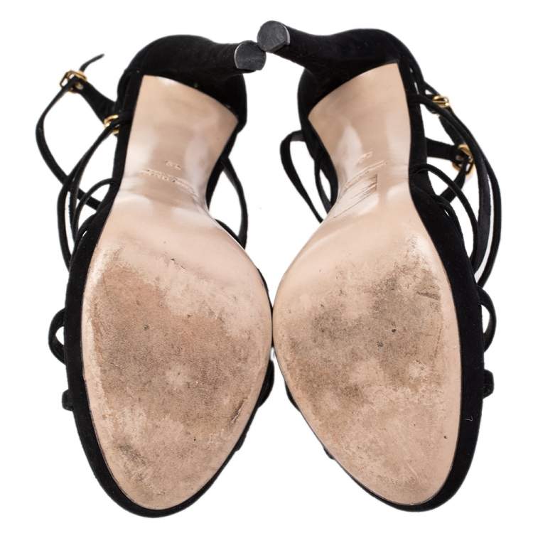 مملوكة مسبقًا Miu Miu Black Suede Open Toe Ankle Strap Sandals Size 39