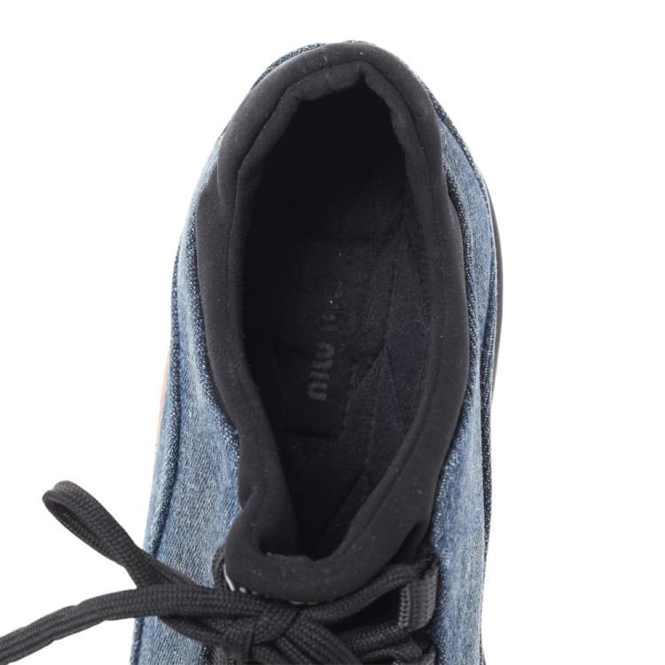 Pre Owned Miu Miu Blue Denim Astro Cork Platform Sneakers Size 36.5