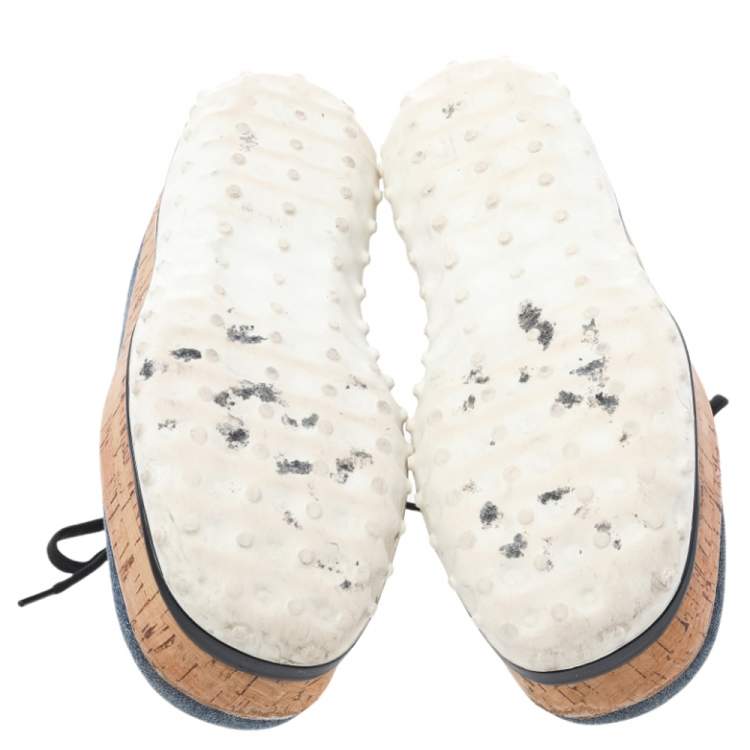 Pre Owned Miu Miu Blue Denim Astro Cork Platform Sneakers Size 36.5