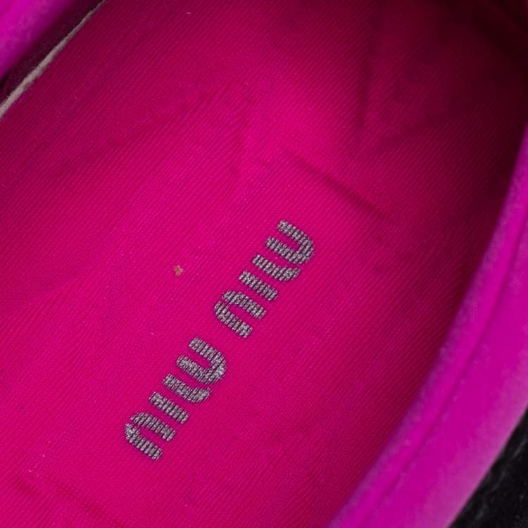 Pre Owned Miu Miu Black/Magenta Suede and Neoprene Crystal Embellished Low Top Sneakers Size 37
