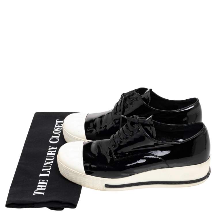 Pre Owned Miu Miu Black/White Patent Leather Cap Toe Sneakers Size 39.5