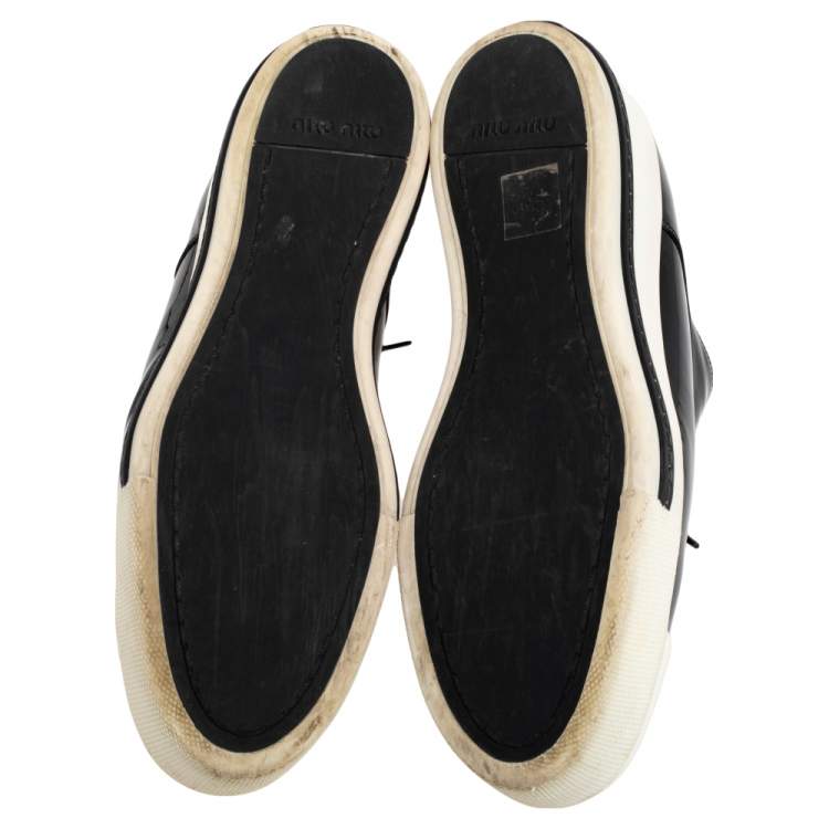 Pre Owned Miu Miu Black/White Patent Leather Cap Toe Sneakers Size 39.5