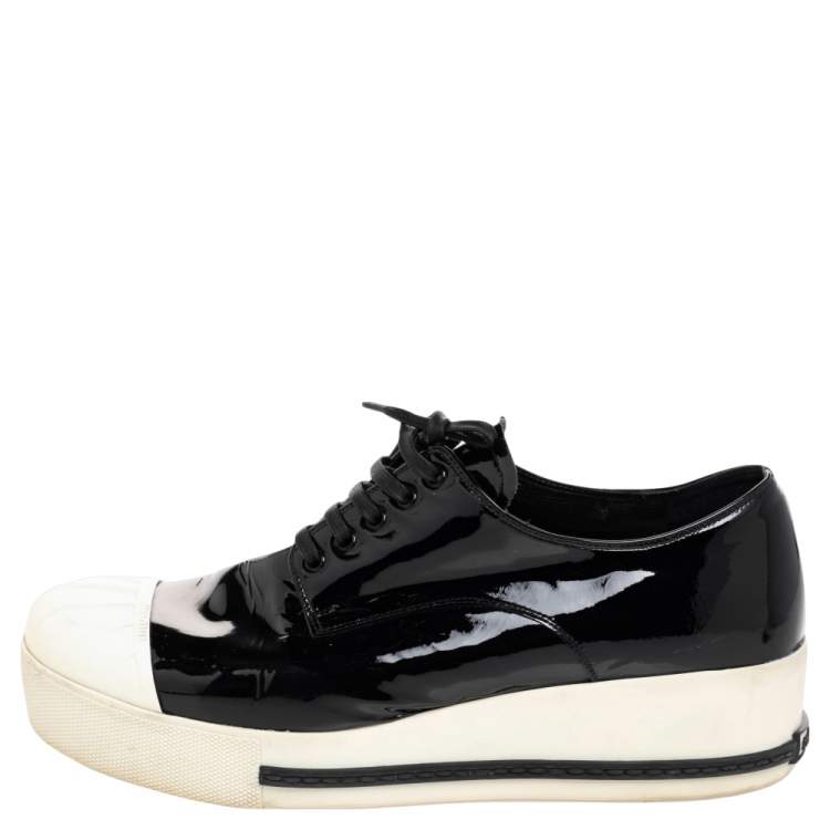Pre Owned Miu Miu Black/White Patent Leather Cap Toe Sneakers Size 39.5