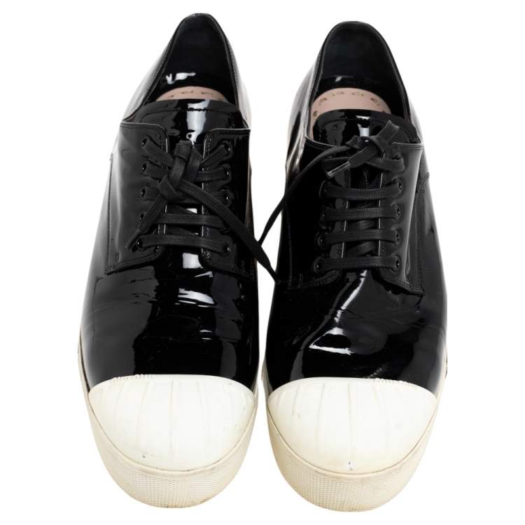 Pre Owned Miu Miu Black/White Patent Leather Cap Toe Sneakers Size 39.5