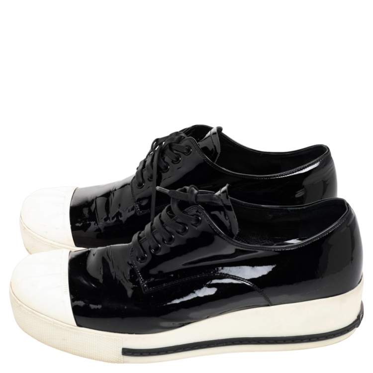 Pre Owned Miu Miu Black/White Patent Leather Cap Toe Sneakers Size 39.5