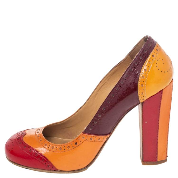 Pre Owned Miu Miu Multicolor Patent Leather Brogue Pumps Size 38
