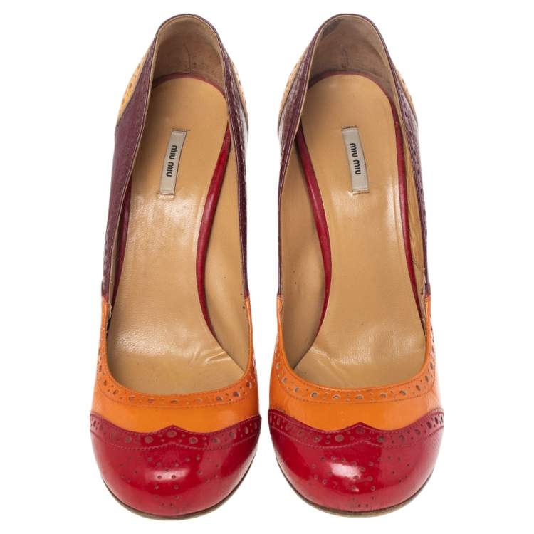 Pre Owned Miu Miu Multicolor Patent Leather Brogue Pumps Size 38