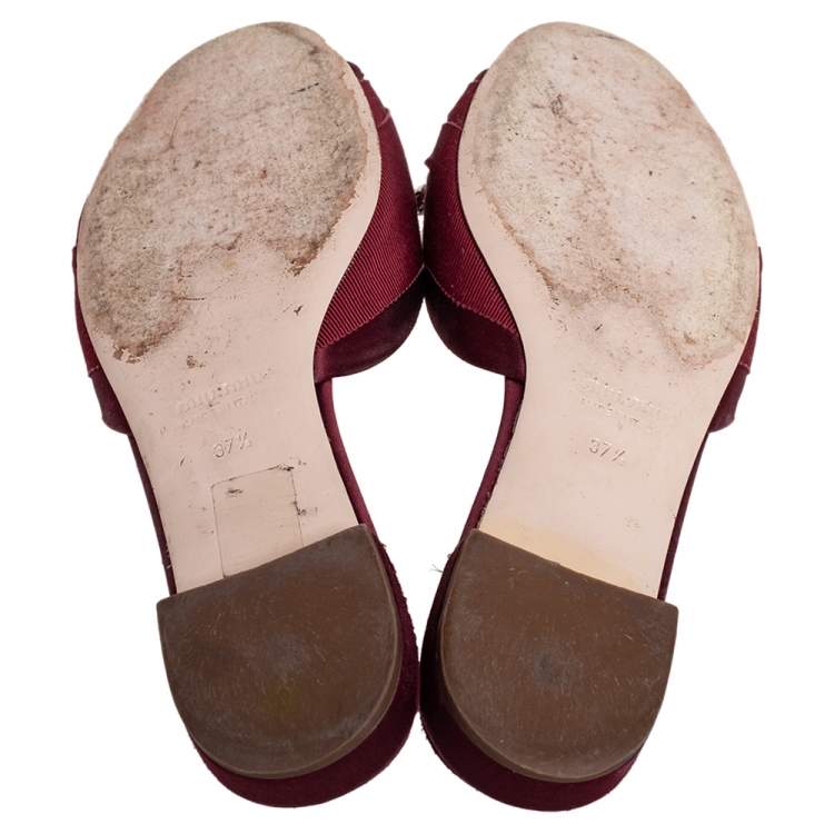 مملوكة مسبقًا Miu Miu Burgundy Satin and Fabric Knot Slide Flats Size 37.5