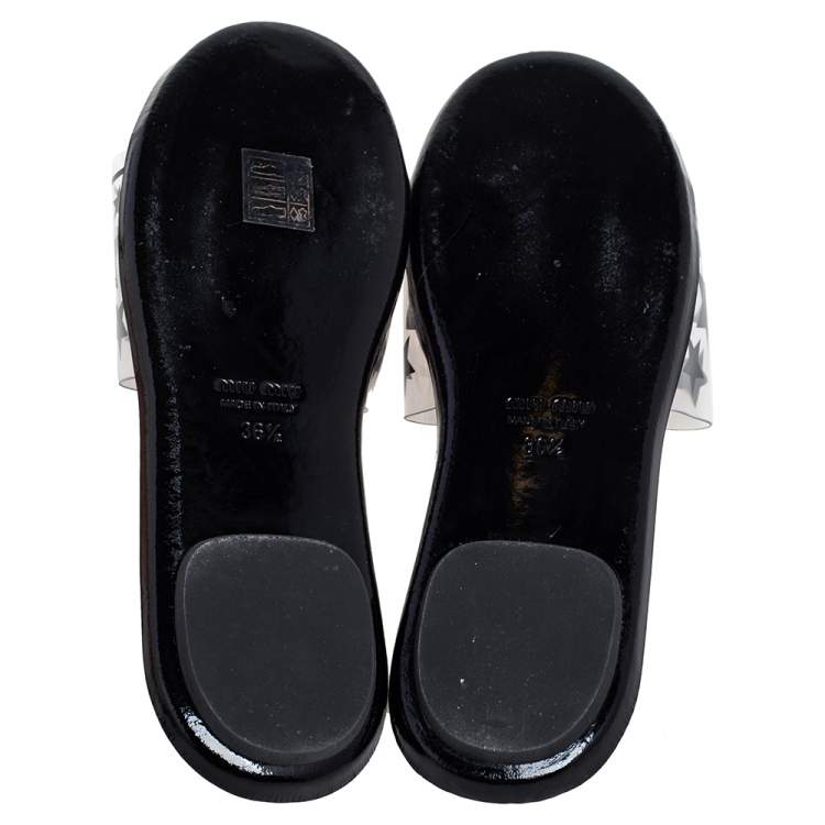 مملوكة مسبقًا Miu Miu Black/Transparent Star Print PVC Flat Slide Sandals Size 36.5