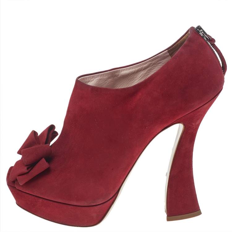 Red suede hot sale open toe booties