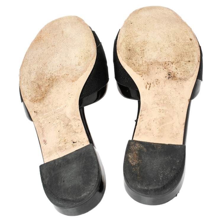Pre Owned Miu Miu Black Patent Leather Crystal Embellished Slide Flats Size 39.5