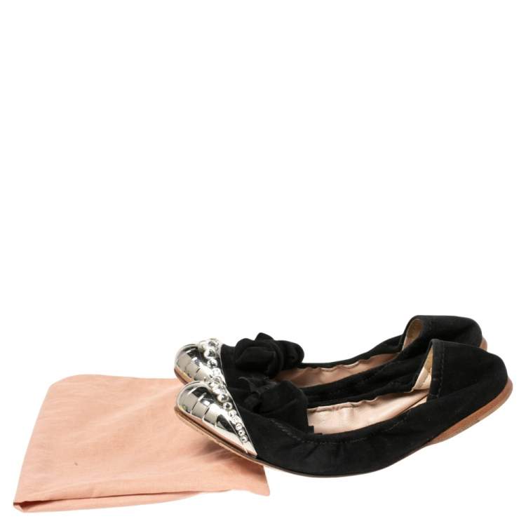Pre Owned Miu Miu Black Suede Cap Toe Ballet Flats Size 39.5