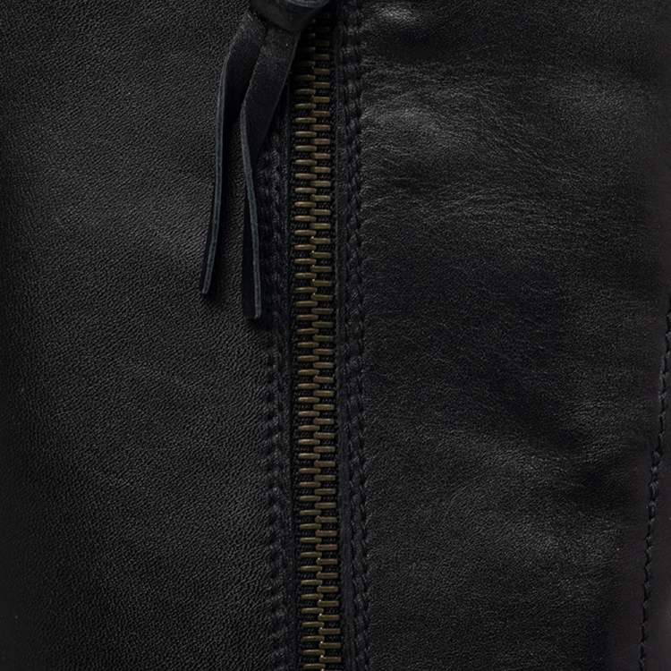 Pre Owned Miu Miu Black Leather Lace Up Thigh High Boots Size 38.5