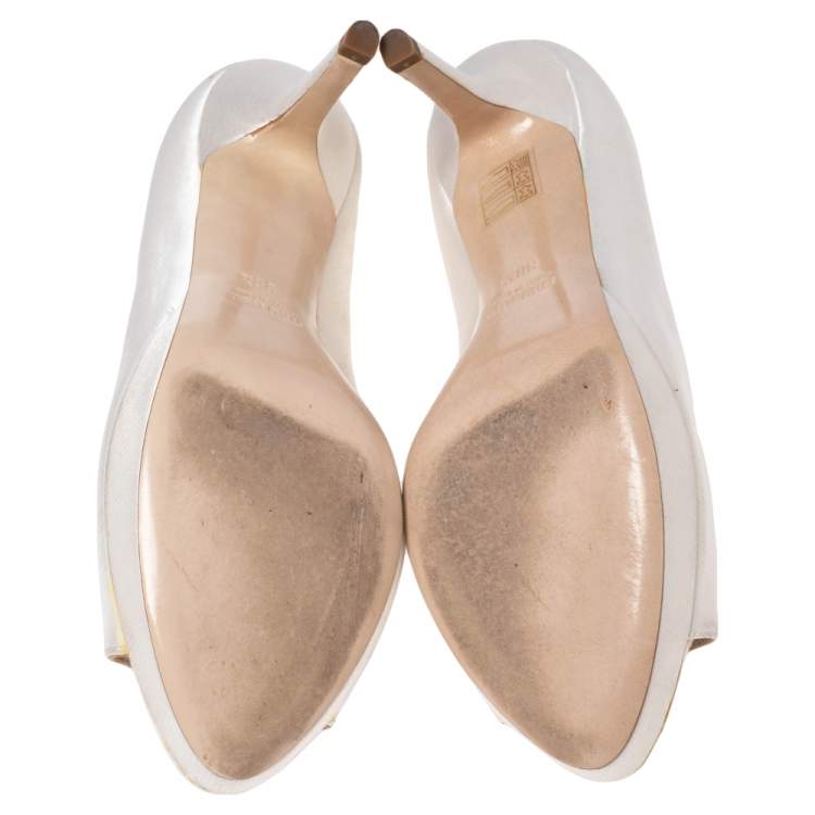 Pre Owned Miu Miu White Satin Peep Toe Pumps Size 38.5