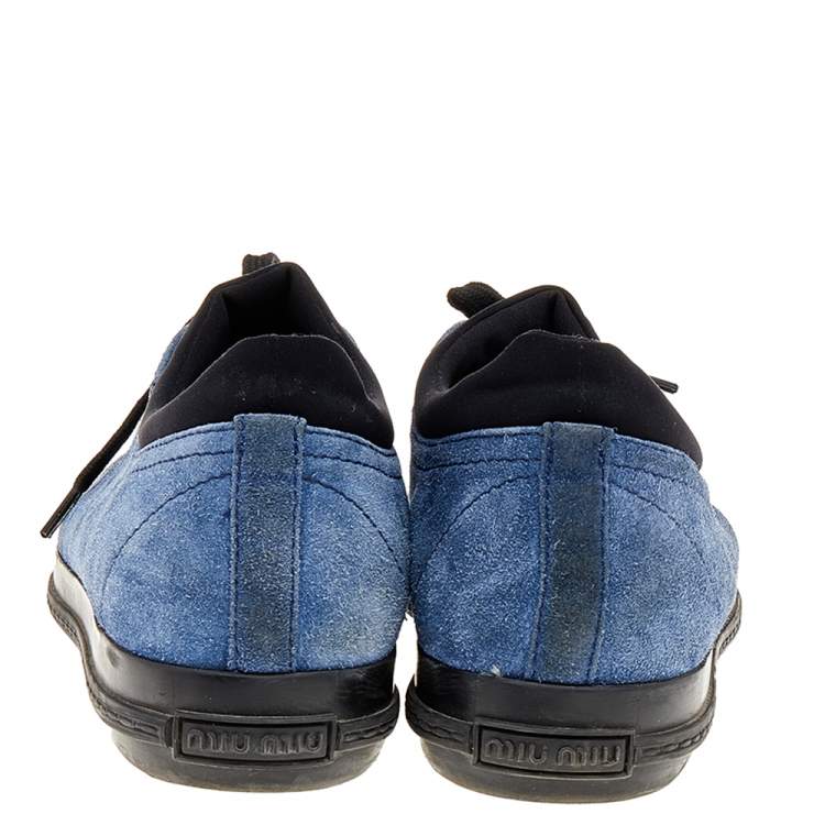 Pre Owned Miu Miu Blue/Black Suede Crystal Cap Toe Sneakers Size 40