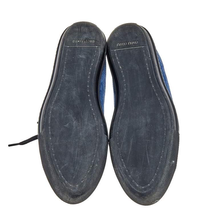 Pre Owned Miu Miu Blue/Black Suede Crystal Cap Toe Sneakers Size 40