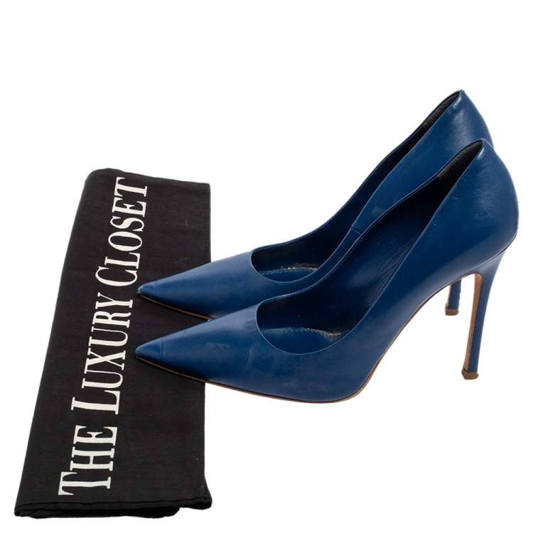 Pre Owned Miu Miu Blue Leather Pointed Toe Pumps Size 38