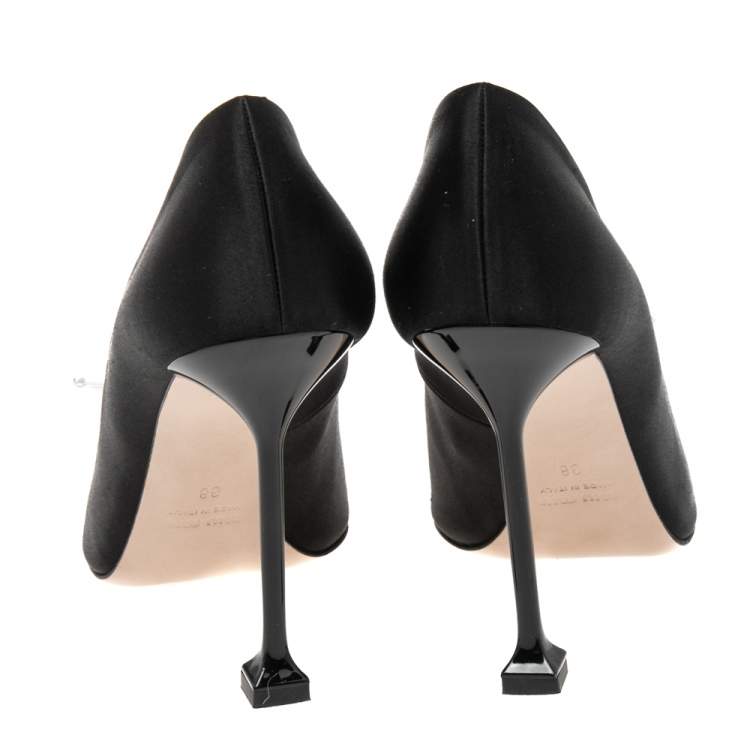 Pre Owned Miu Miu Black Satin Crystal Embellished Pointed Toe Pumps Size 38