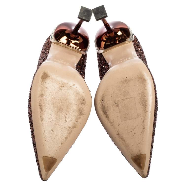 Pre Owned Miu Miu Brown Glitter Pointed Toe Pumps Size 36