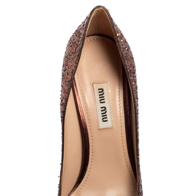 Pre Owned Miu Miu Brown Glitter Pointed Toe Pumps Size 36