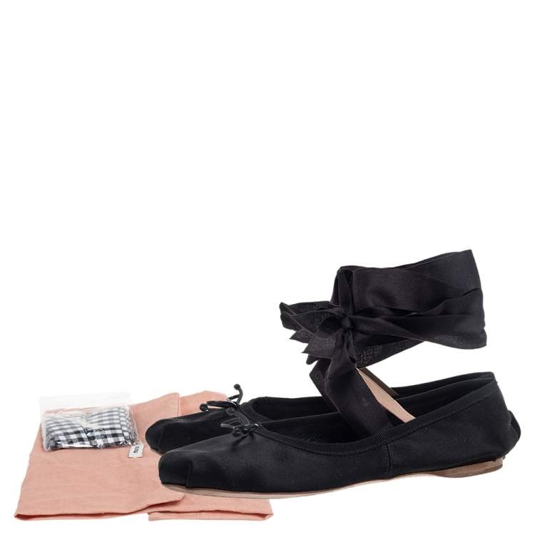 Pre Owned Miu Miu Black Satin Mary Jane Ballet Flats Size 37