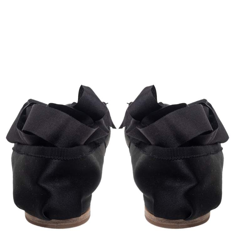 Pre Owned Miu Miu Black Satin Mary Jane Ballet Flats Size 37
